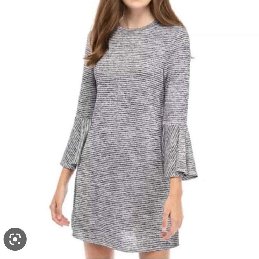 Speechless Hacci Navy Striped Bell Sleeve Dress Size L